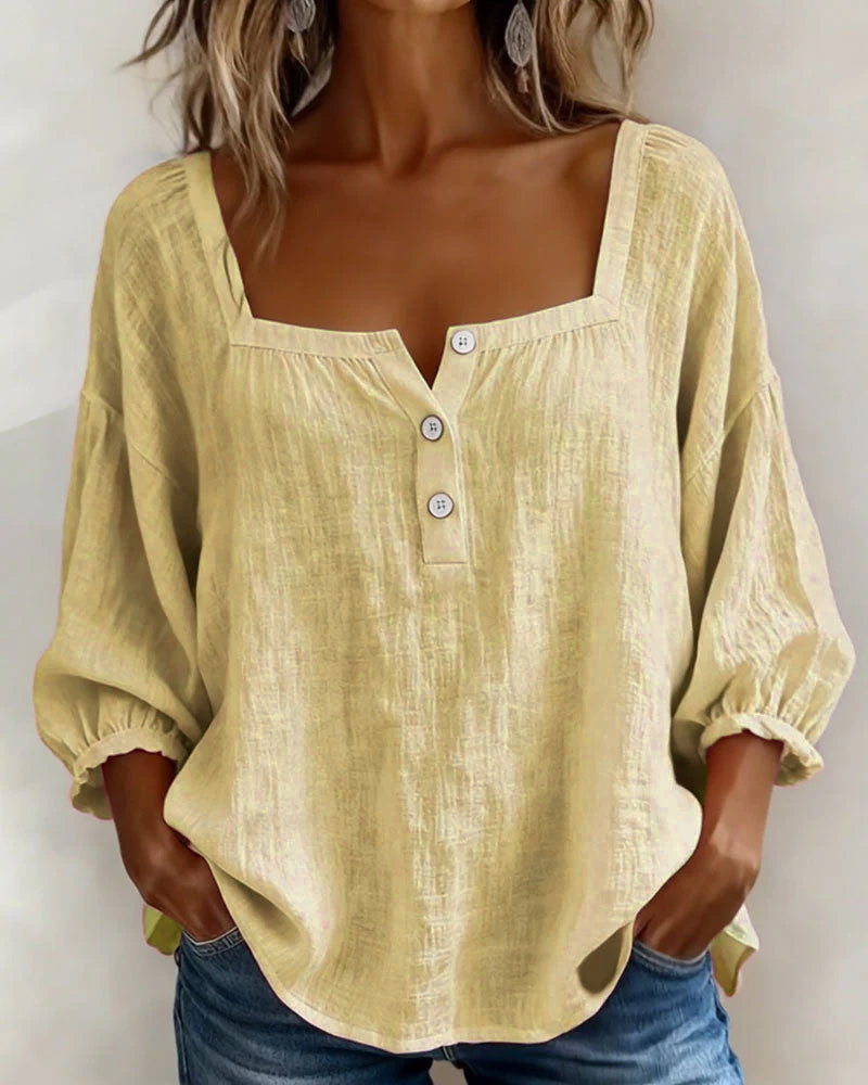 Avelina Camisa de cuello cuadrado y mangas abullonadas