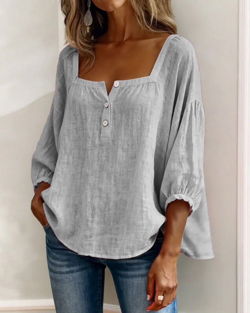 Avelina Camisa de cuello cuadrado y mangas abullonadas