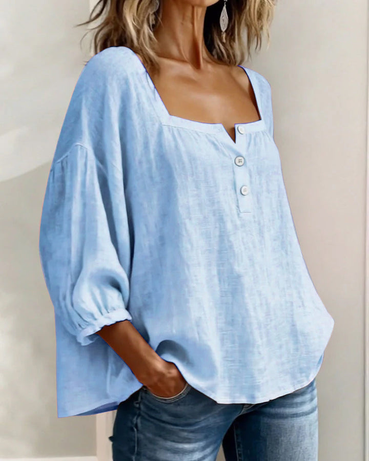 Avelina Camisa de cuello cuadrado y mangas abullonadas