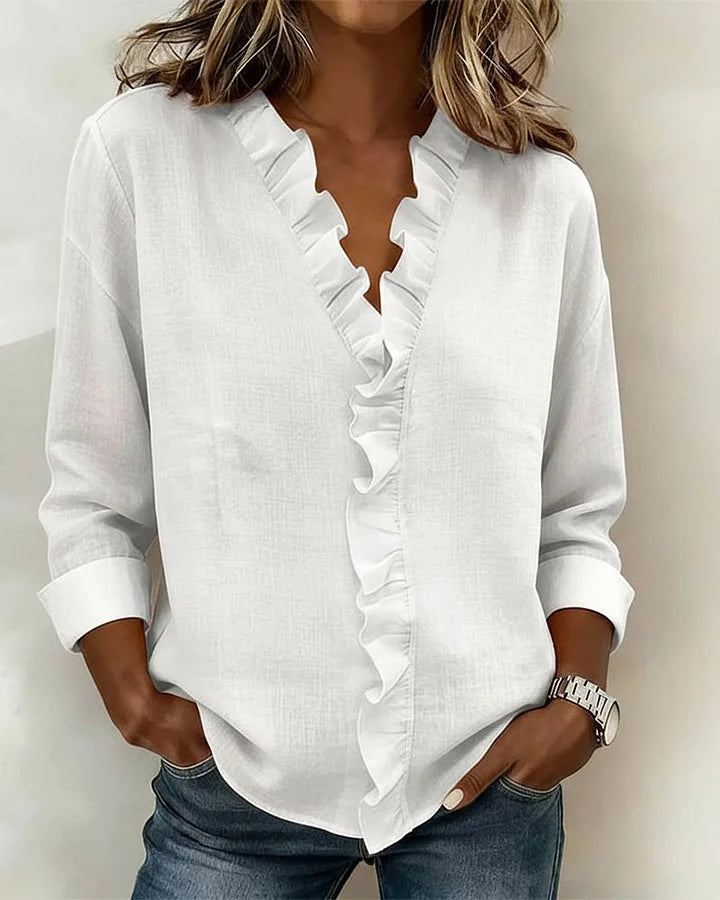 Yvonne | Blusa con volantes, cuello en V y manga larga