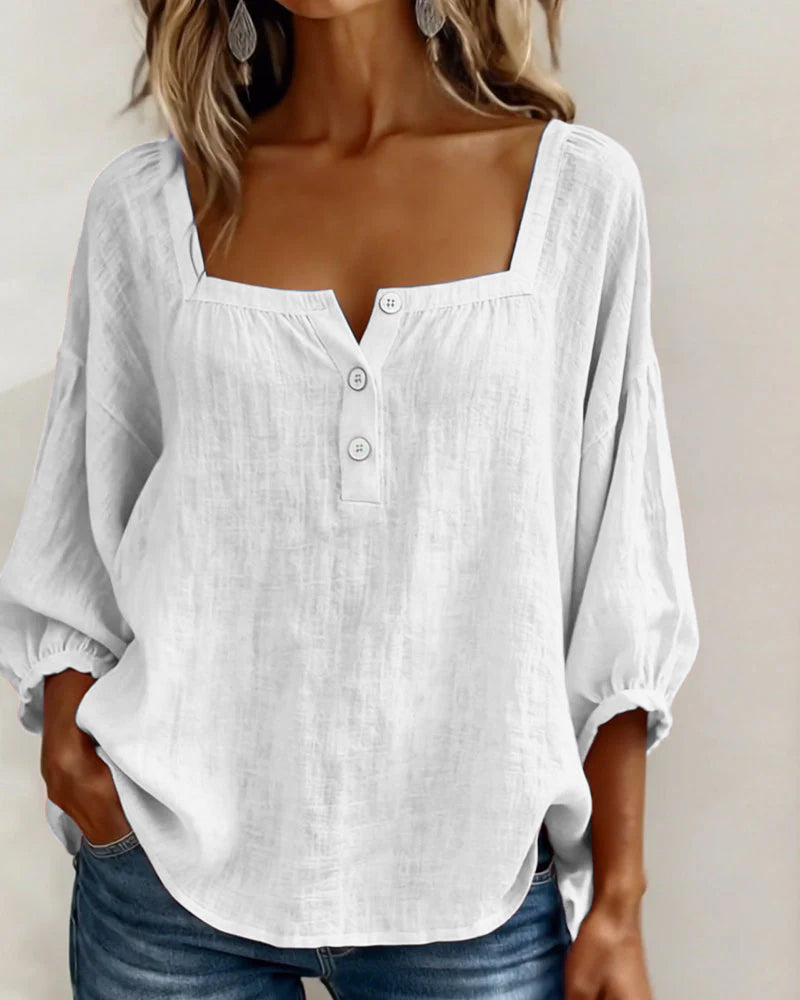 Avelina Camisa de cuello cuadrado y mangas abullonadas