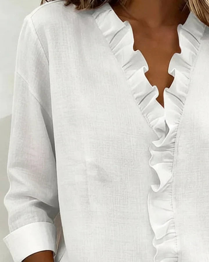 Yvonne | Blusa con volantes, cuello en V y manga larga