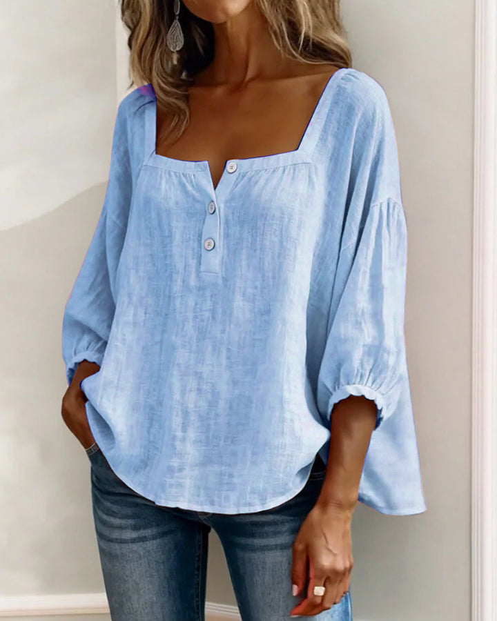 Avelina Camisa de cuello cuadrado y mangas abullonadas