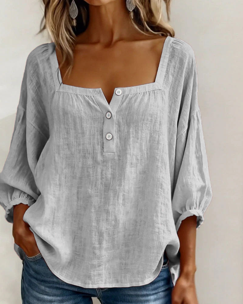 Avelina Camisa de cuello cuadrado y mangas abullonadas