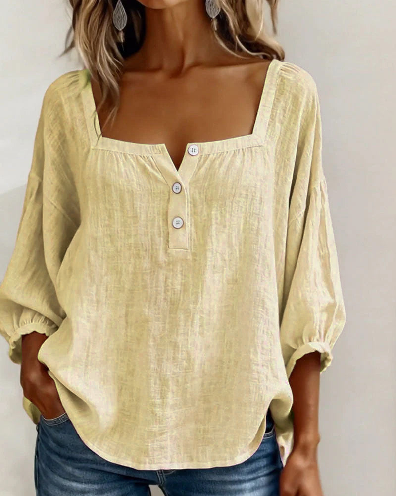 Avelina Camisa de cuello cuadrado y mangas abullonadas