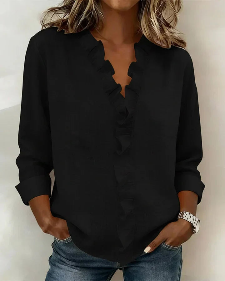 Yvonne | Blusa con volantes, cuello en V y manga larga