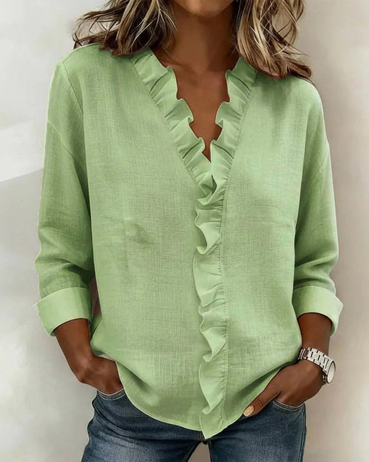 Yvonne | Blusa con volantes, cuello en V y manga larga