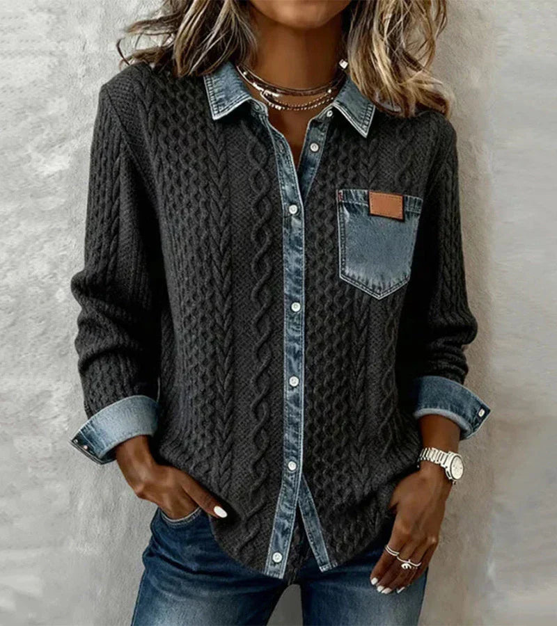 Paloma | Top de Punto Patchwork con Detalles de Denim