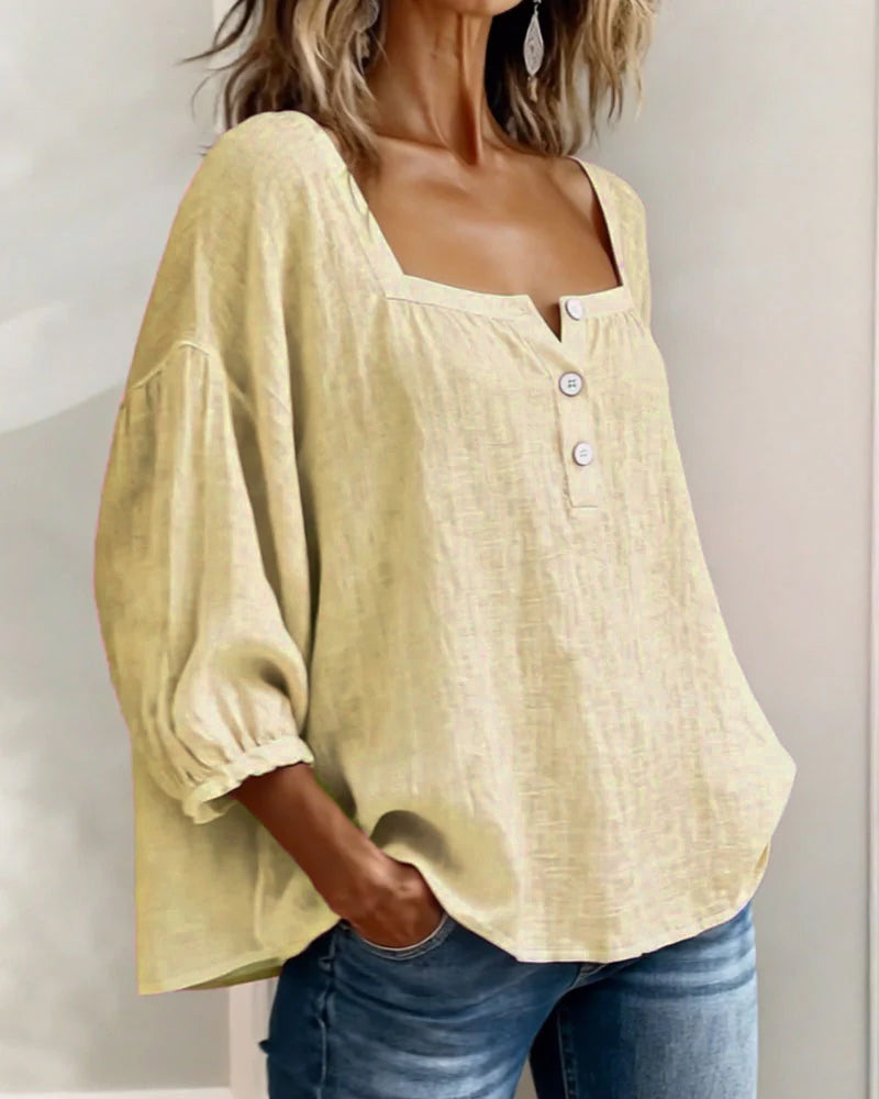 Avelina Camisa de cuello cuadrado y mangas abullonadas