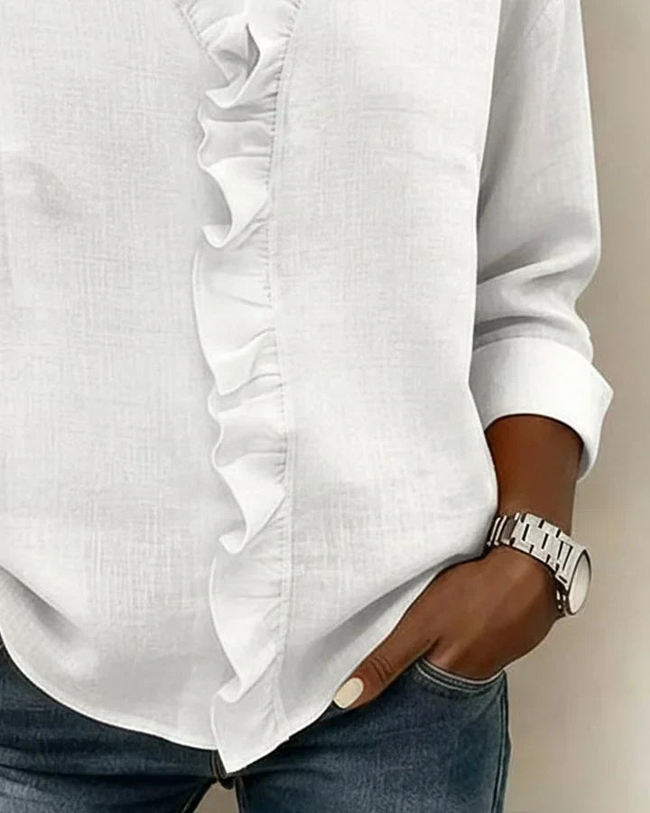 Yvonne | Blusa con volantes, cuello en V y manga larga