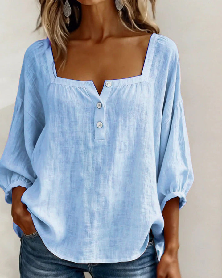 Avelina Camisa de cuello cuadrado y mangas abullonadas