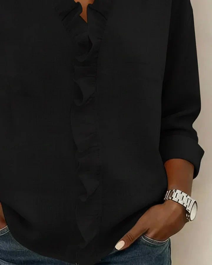 Yvonne | Blusa con volantes, cuello en V y manga larga