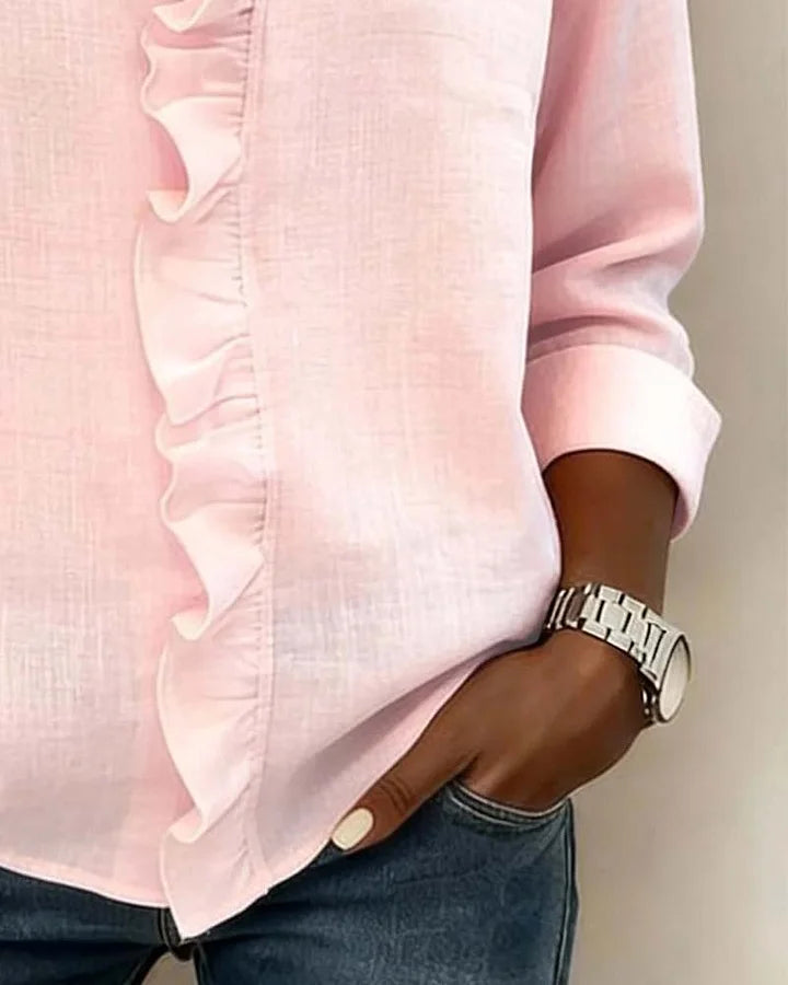 Yvonne | Blusa con volantes, cuello en V y manga larga