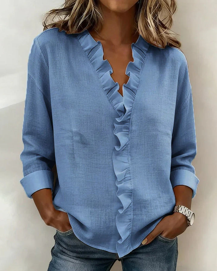 Yvonne | Blusa con volantes, cuello en V y manga larga