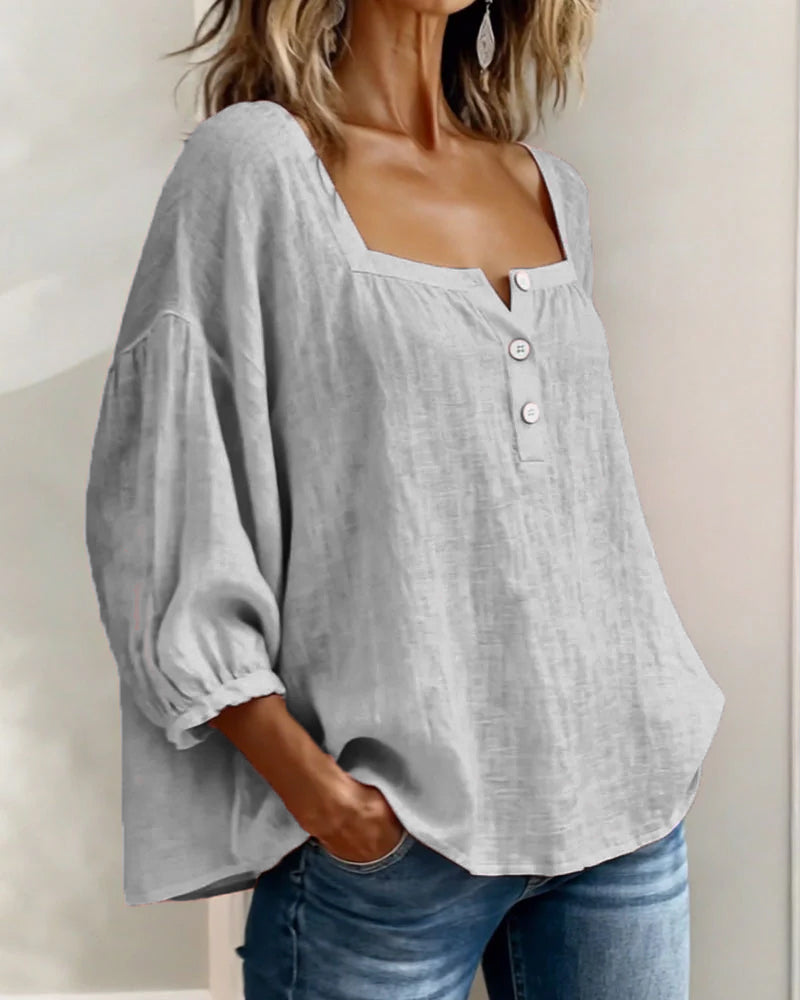 Avelina Camisa de cuello cuadrado y mangas abullonadas