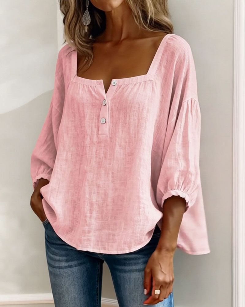 Avelina Camisa de cuello cuadrado y mangas abullonadas