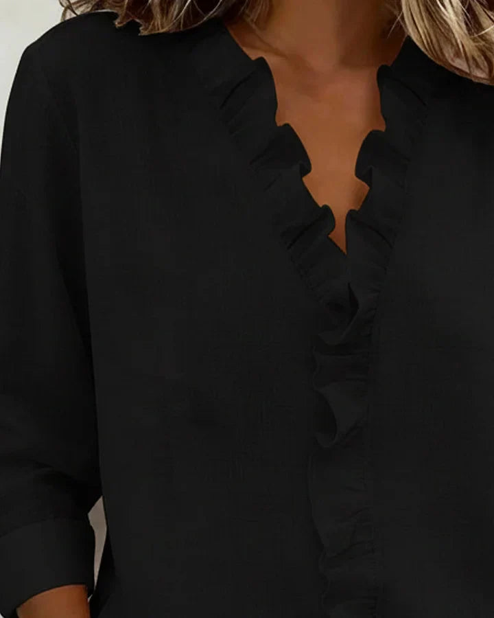 Yvonne | Blusa con volantes, cuello en V y manga larga