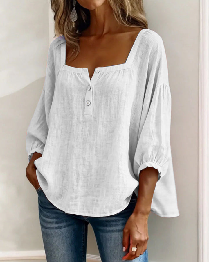 Avelina Camisa de cuello cuadrado y mangas abullonadas