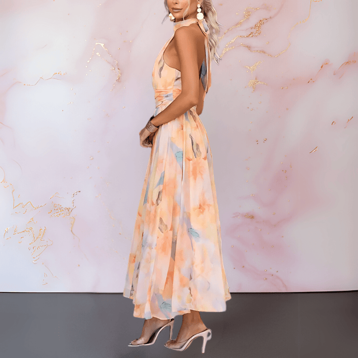 ESTHER | Vestido con estampado de acuarela y cuello halter
